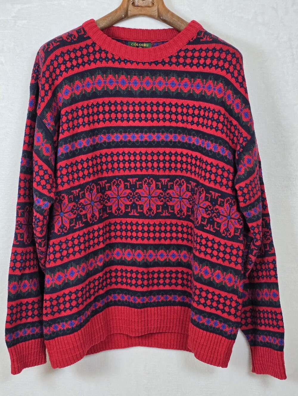 Colours by Alexander Julian Vintage Fair Isle Cotton Sweater Sz.Medium 90s Retro